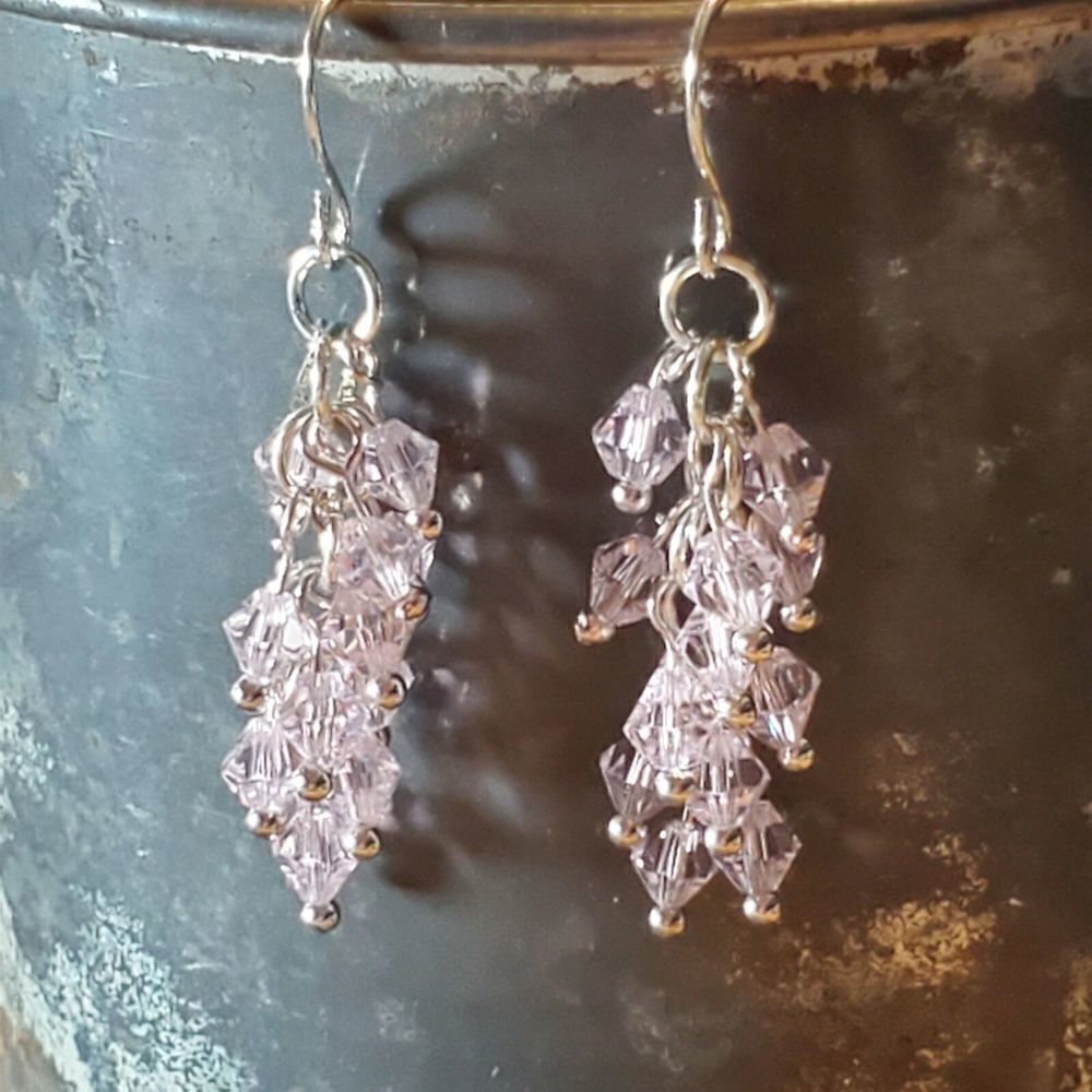 Hand Crafted Art Deco Pink Translucent Crystal Baubles Cascade Earrings